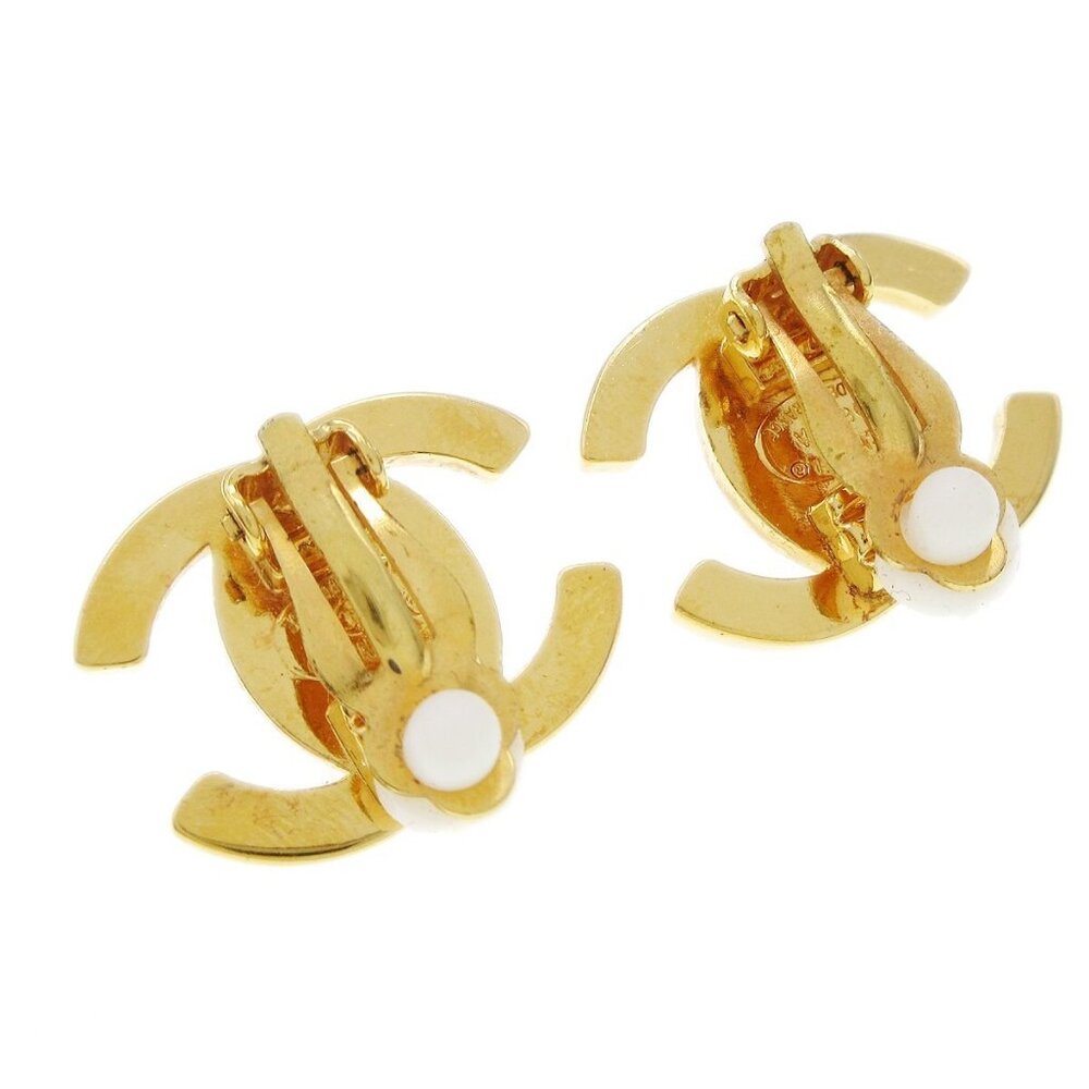 Chanel CC Turnlock Rhinestone Earrings Clip-On Gold Small 96A 120956 - Picture 2 of 4